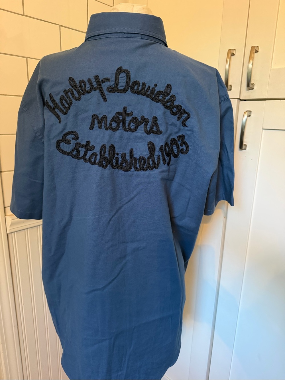 Harley-Davidson Motors 1903 Blue Button-Down Shirt  Black Embroidered Back Logo